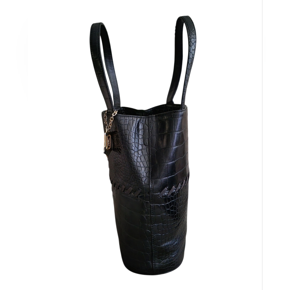 Yves Saint Laurent Black Leather Croc-Embossed Tote Bag - Picture 4 of 15
